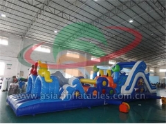 Popular Cartoon Bouncer Kids And Adults Play Inflatable Obstacle Course With Small Slide